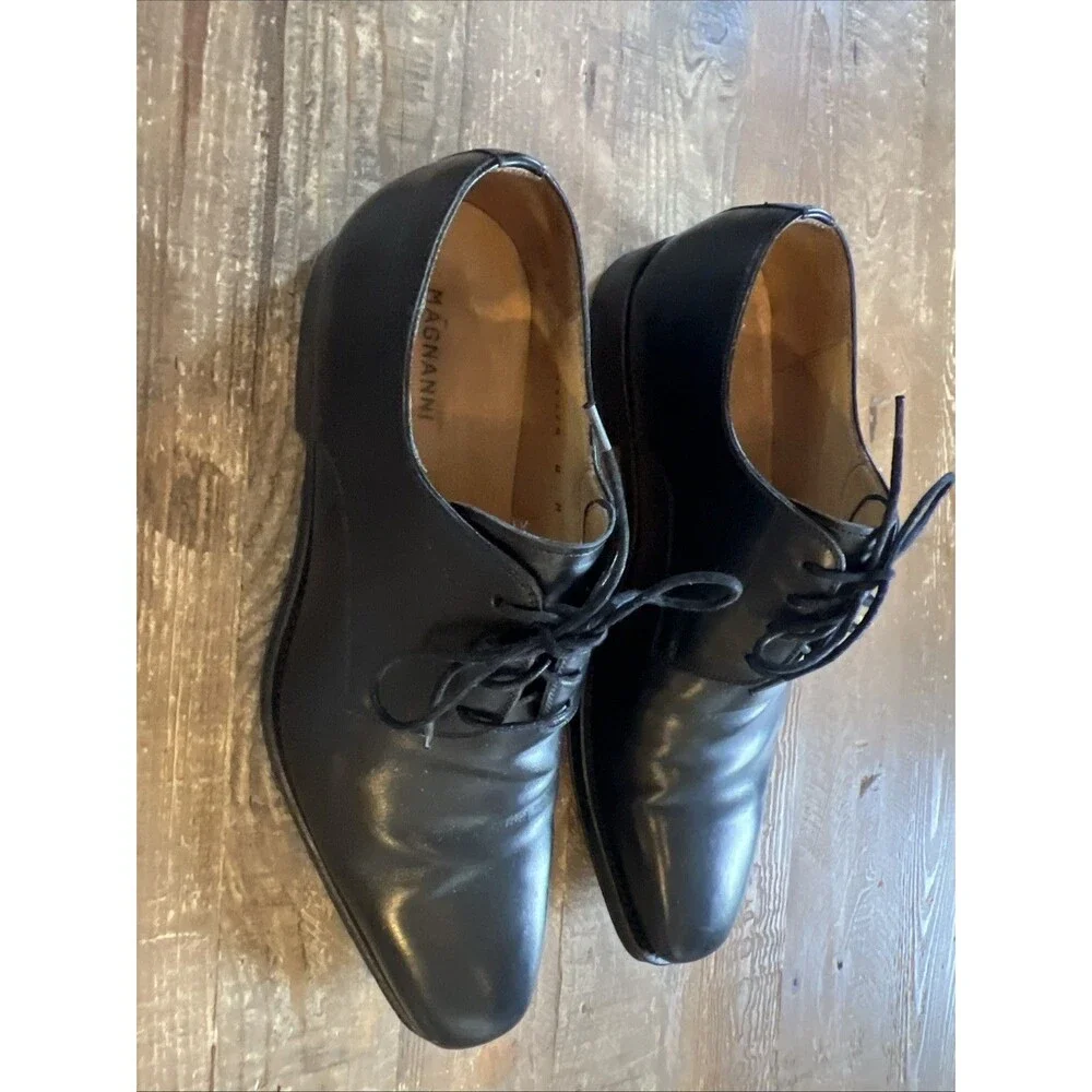 Magnanni Colo Plain Toe Oxford Derby Dress Shoe Black Leather Men's Size 8 M